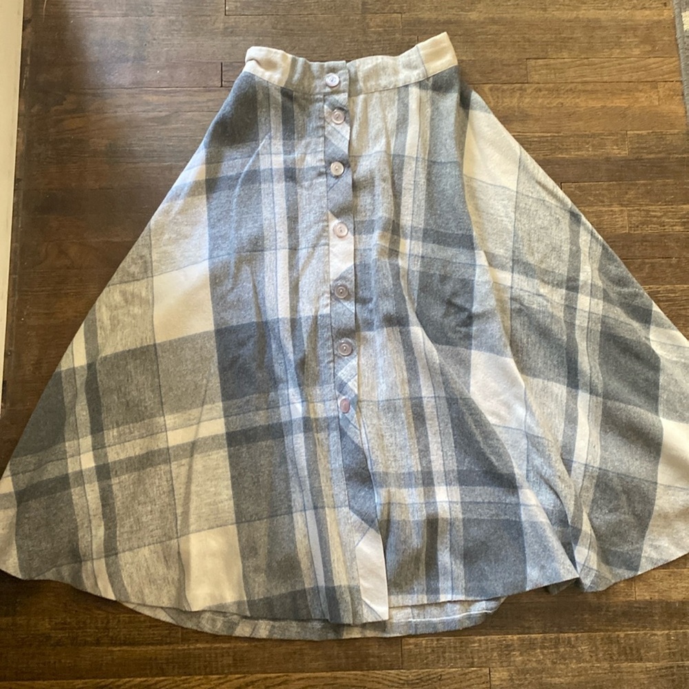 Darling Plaid Vintage Skirt (Grey w/Blue accents)